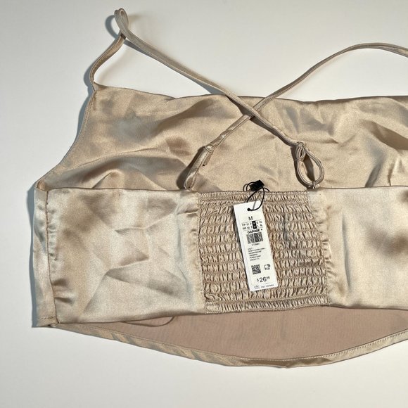 NWT Garage Champagne Satin Cropped Tank Top Adjustable Straps Size Medium - Picture 4 of 10